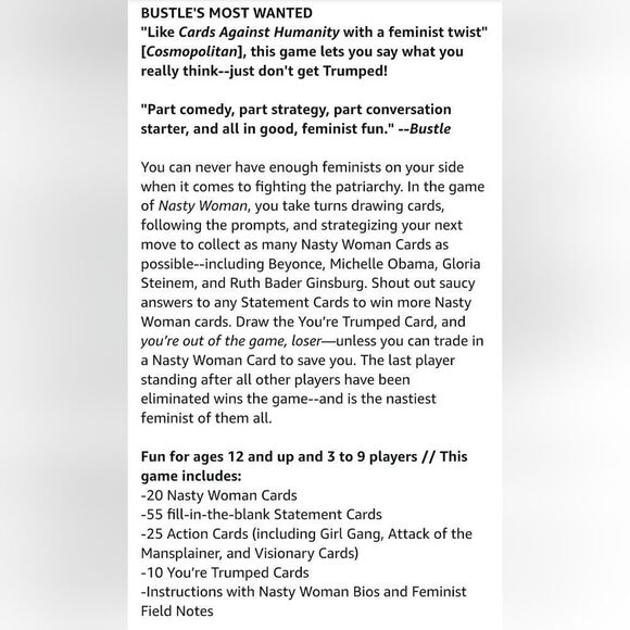 Brand New Shrill Society The Nasty Woman Game: A Card Game For Every Feminist - Picture 3 of 10